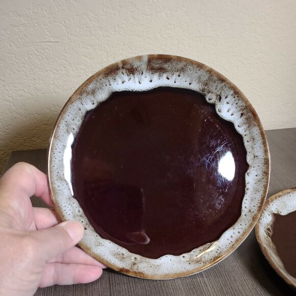 Vintage 60-70s Old Hickory Drip Glaze Ovenware Plates Nasco Product Japan 7 Inch - Picture 5 of 10